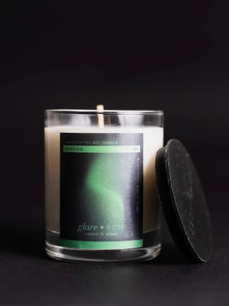 Candela al basilico in vetro